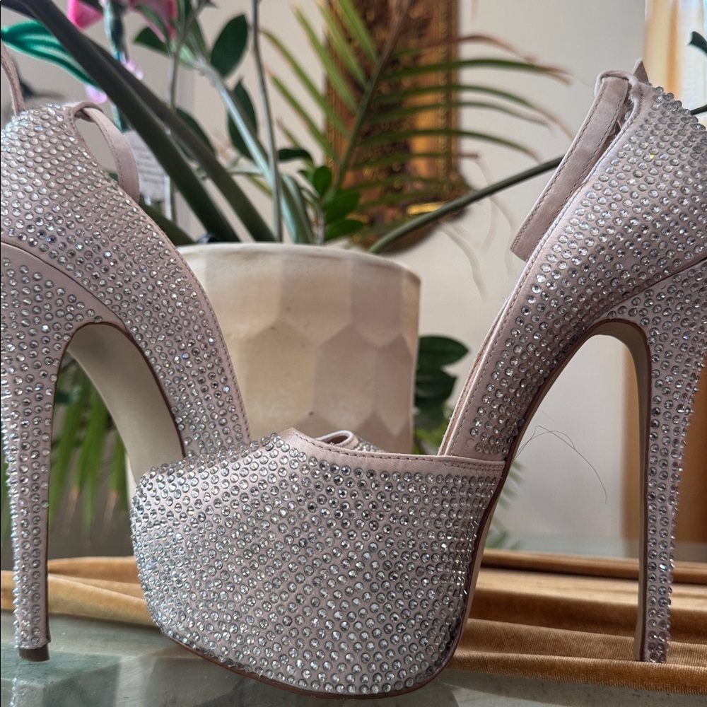 Steve Madden Sparkling Rhinestone Heels - Cream